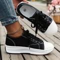 Women's Chunky Canvas Shoes, Non Slip Lace Up Casual Sneakers, Thick Sole Running Sports Shoes Lady T Fashions