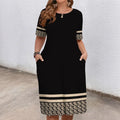 Comfortable Round Neck Fashion Elegant Contrast Color Short Sleeve Dress Lady T Fashions