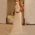 2pcs Women's Dress Suit Sexy Sleeveless Backless Cropped Halter Top And Pleated Long Skirt Beach Clothing Lady T Fashions