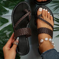 Women's Flat Slide Sandals, Toe Loop Braided Band Slip On Shoes, Casual Beach Slides Lady T Fashions
