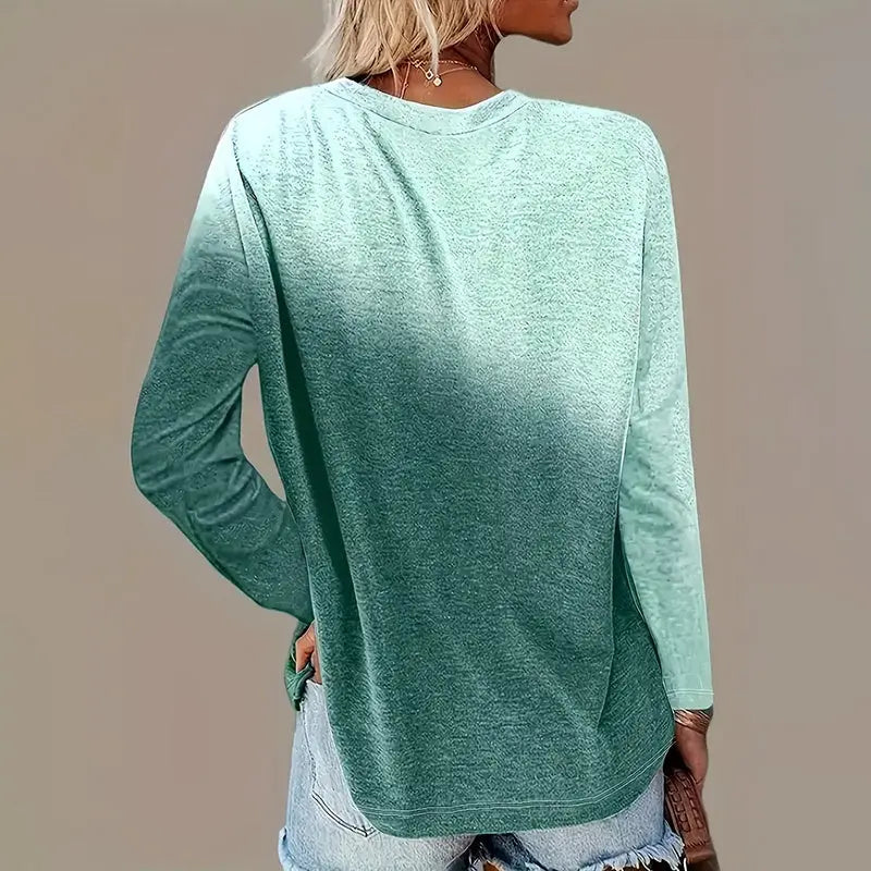Women's 2Pack Tops Spring Fall Casual Gradient Color Round Neck Long Sleeve T Shirt Blouse Lady T Fashions