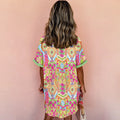 Women's Loose Fit Geometric Print Short Sleeve Dress - Casual Summer Button Front Dress, Comfortable & Stylish Lady T Fashions