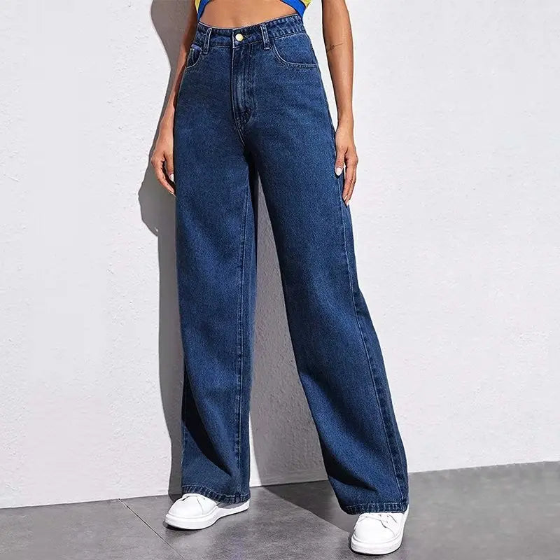 Washed Fashion Straight Jeans Women's Mid Waist Lady T Fashions