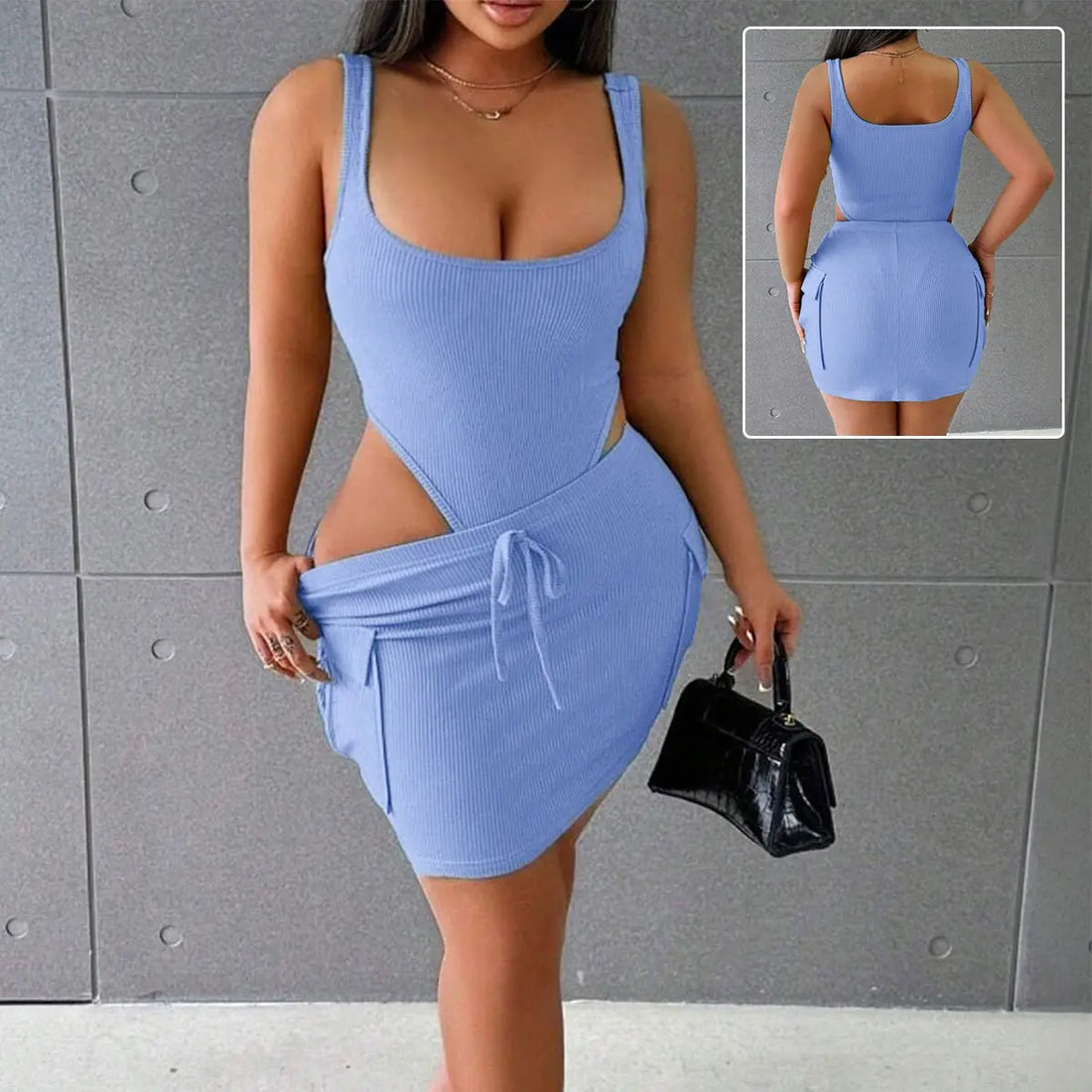 Women's Suits Summer Square Neck Suspender Jumpsuit And Slim Skirt Lady T Fashions