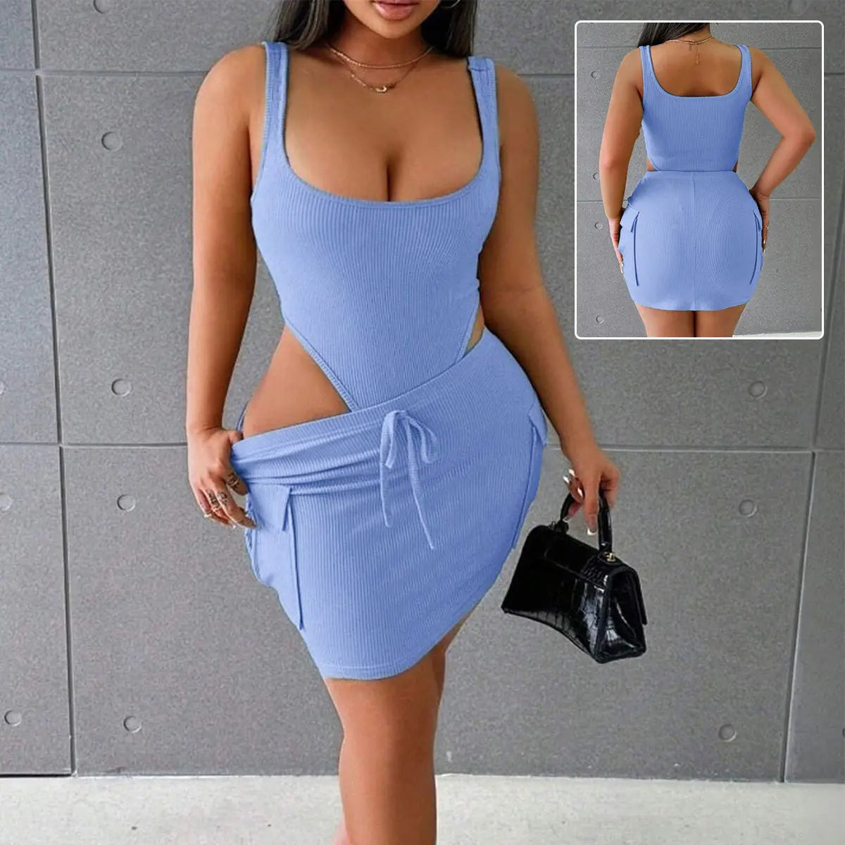 Women's Suits Summer Square Neck Suspender Jumpsuit And Slim Skirt Lady T Fashions