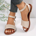 Women's Flat Summer Sandals - Solid Color Open Toe Ankle Strap Shoes, Lightweight Faux Leather - For Beach, Vacation & Casual Wear - Perfect Gift for Women Lady T Fashions