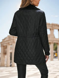 Casual Winter Clothes Contrast-Color Fur Collar Drawstring Waist Padded Padded Coat Lady T Fashions