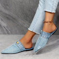 Women's Denim Flat Mules, Fashion Pointed Toe Slip On Non Slip Shoes, Casual Outdoor Slides Lady T Fashions