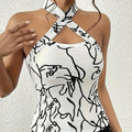 Ladies' Printed Cross Hanging Neck Slim Fashion Vest Lady T Fashions