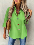 Casual Women's Solid Color Buttons Long Sleeve Shirt Top Lady T Fashions