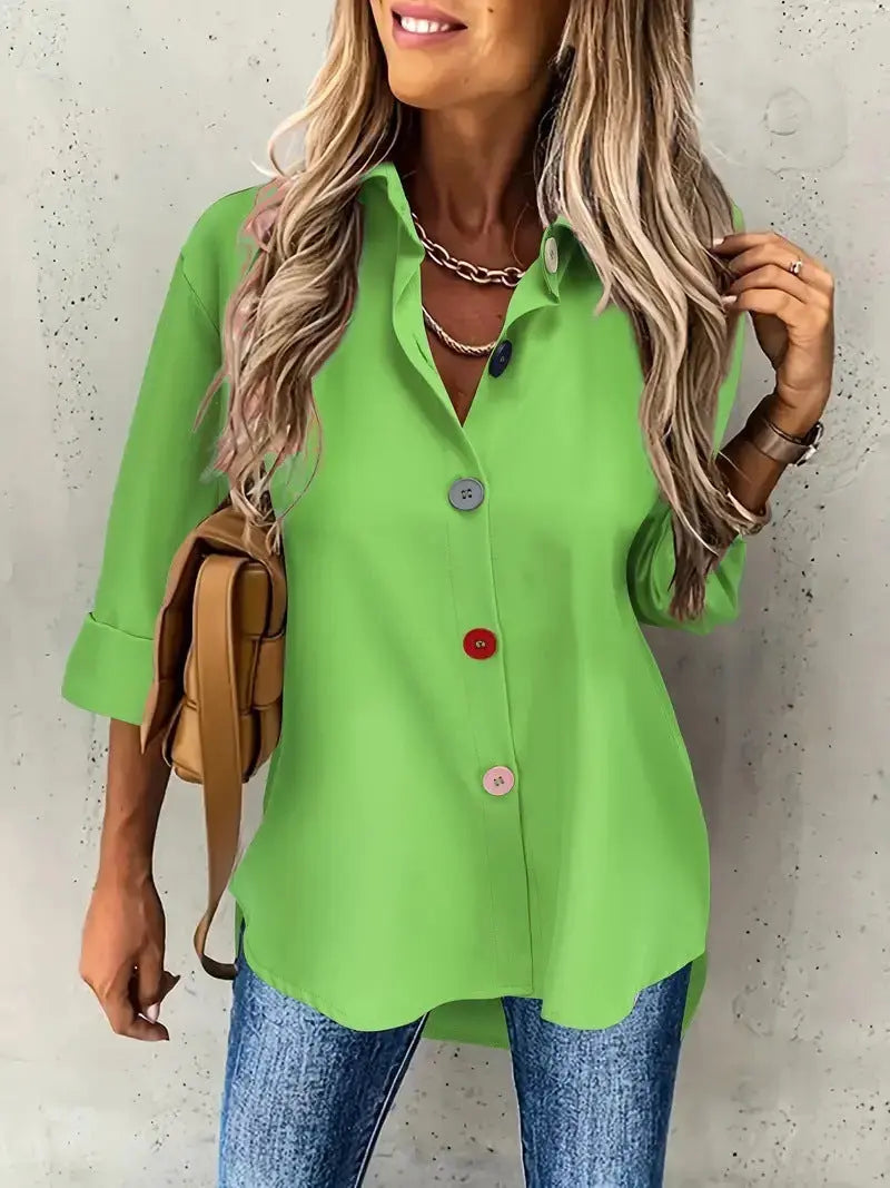 Casual Women's Solid Color Buttons Long Sleeve Shirt Top Lady T Fashions