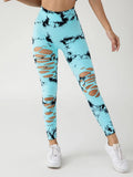 3 Pack New Style Hollow-Out Tie-Dye High-Waisted Tummy-Control Yoga Pants Lady T Fashions