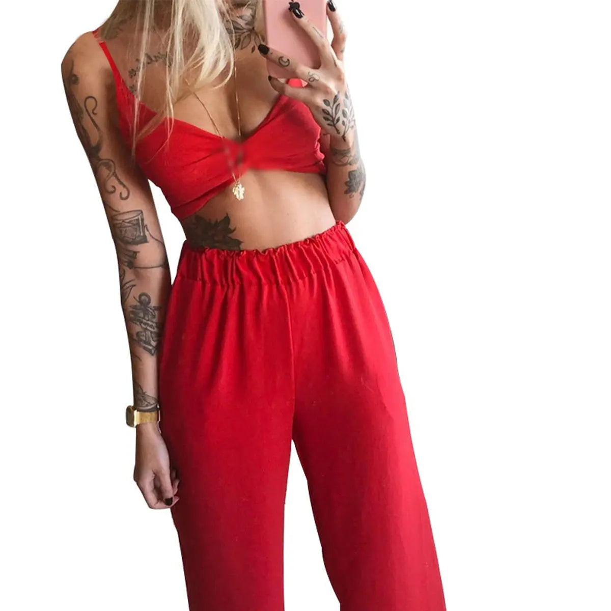 Printed Tube Top Loose Wide Leg Pants Two-piece Set Lady T Fashions
