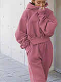 Women'S Cozy Red Hoodie & Sweatpants Set - Casual Long Sleeve Pullover with Pockets, Soft Polyester Blend, Perfect for Fall/Winter Lounging or Outdoor, Sweater Hoodie Lady T Fashions