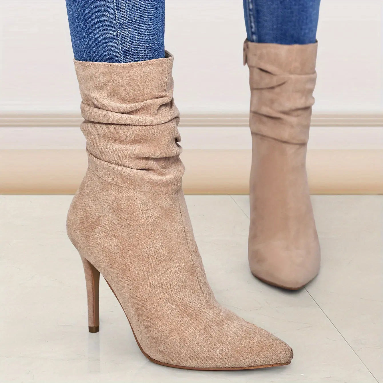 Women's Mid-Calf Boots, Plain Fashionable Boots with Zipper for Comfort and Casual Wear, Round Toe in the Middle of Calf Lady T Fashions