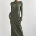 Women's Solid Color Ribbed Round Neck Long Sleeved Straight Tube Dress Lady T Fashions