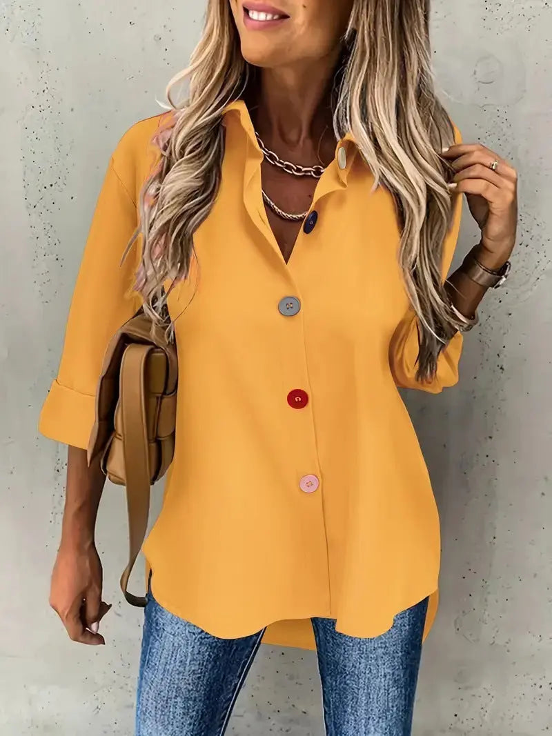 Casual Women's Solid Color Buttons Long Sleeve Shirt Top Lady T Fashions
