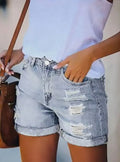 Womens Mid-High Rise Ripped Jean Shorts Distressed Stretchy Denim Shorts Lady T Fashions
