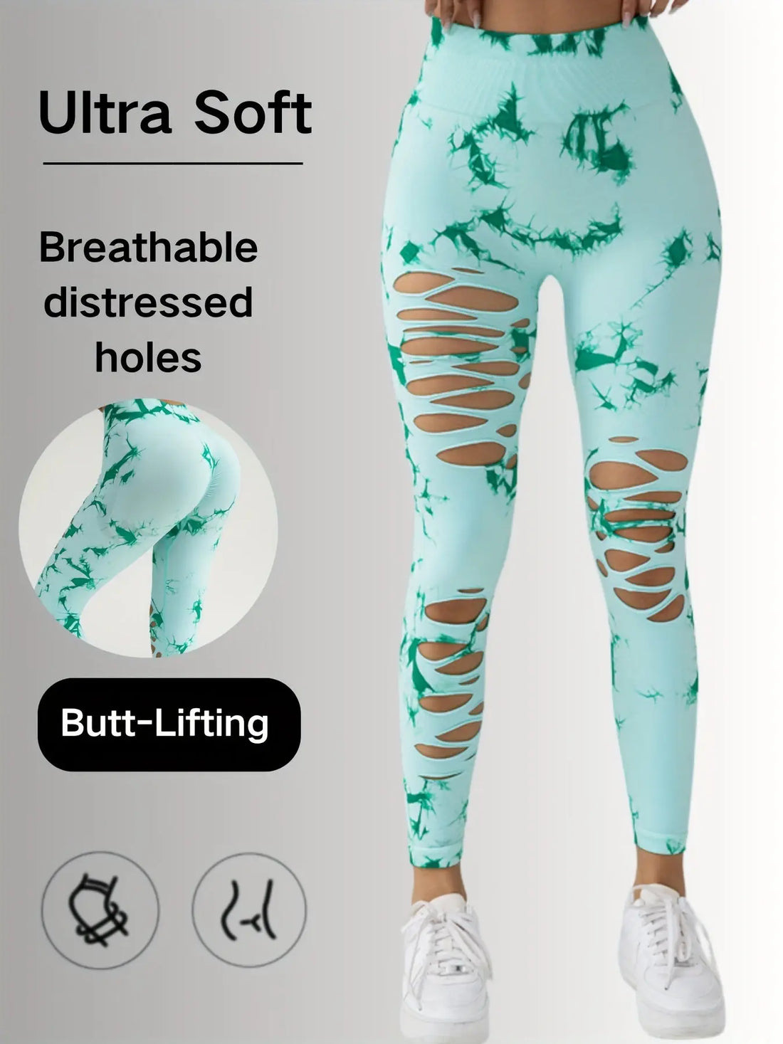 New Style Women's High-Waisted Yoga Leggings With Hollow-Out & Tie-Dye Design Lady T Fashions
