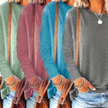 4 Pack Women's Solid Color Casual Set Round Neck Long Sleeve Tops For Spring&Fall Lady T Fashions