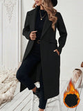 Flat Collar Solid Color Pocket With Belt Long Sleeve Autumn Winter Coat Jacket Lady T Fashions