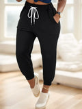 Solid Drawstring Waist Jogger Pants Lady T Fashions