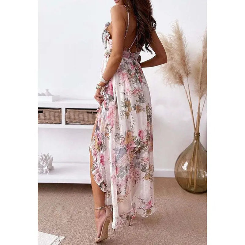 Women's Spaghetti Strap V-Neck Floral Sundress Flowy Fairy Style Summer Dress Lady T Fashions