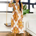 Fashion Women's Wear Printed Long Sleeve Pleated Dress Lady T Fashions