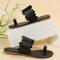 Women's Flat Slide Sandals, Black Open Toe Non Slip Toe Loop Shoes, Casual Outdoor Beach Slides Lady T Fashions