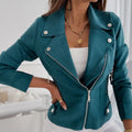 Women's Solid Color Lapel Long Sleeve Zip-Up Jacket With Pockets Casual Spring&Fall Outerwear Lady T Fashions
