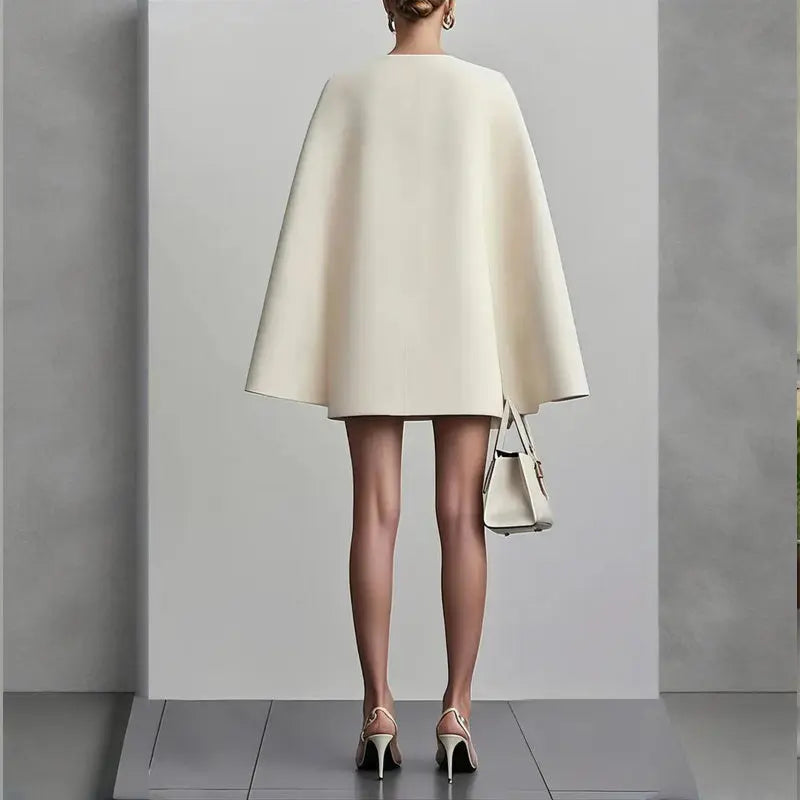 Women's Elegant Solid Color V Neck Double-Breasted Cape Blazer Dress Spring & Summer Party Banquet Outfit Lady T Fashions