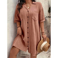 Womens Cotton Shirt Dress Summer Casual Short Sleeve Button Down V Neck Loose Mini Dress With Pockets Lady T Fashions