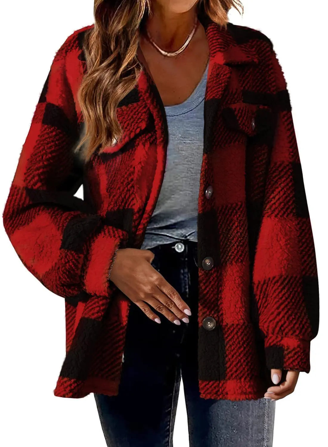 Women's Fashion Jacket Button Plush Coat Lady T Fashions