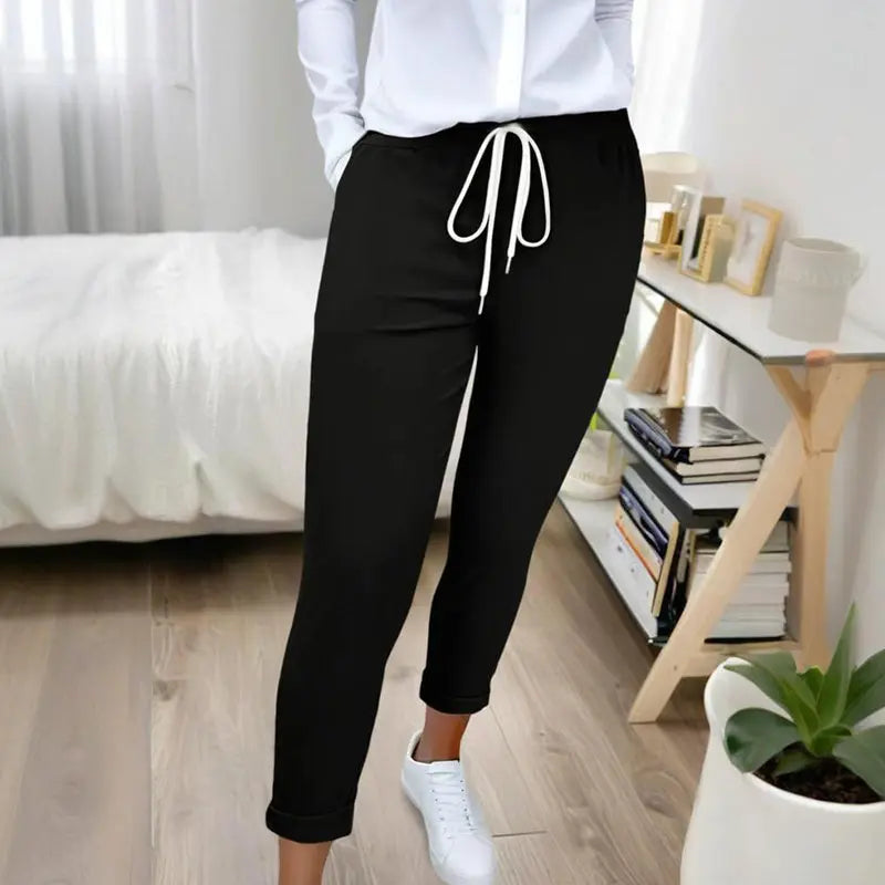 Women's Solid Color Casual Pants - Stretchy Waist With Drawstring Comfortable Lounge Pants Lady T Fashions