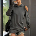 Women's Solid Color Long Sleeve Off-Shoulder Hoodie - Spring & Summer Fashion Casual Pullover Top Lady T Fashions
