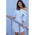 Striped No Elastic Waist Tight Slimming Short Sleeve Dress Lady T Fashions