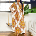 Fashion Women's Wear Printed Long Sleeve Pleated Dress Lady T Fashions