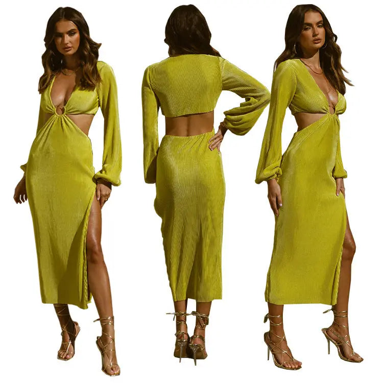 Autumn Fashion Pressed Pleated Waistless Women's Dresses Lady T Fashions