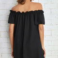 Ladies' Fashion Off Shoulder Ruffle Solid Color Decorative One Shoulder Casual Dress Lady T Fashions