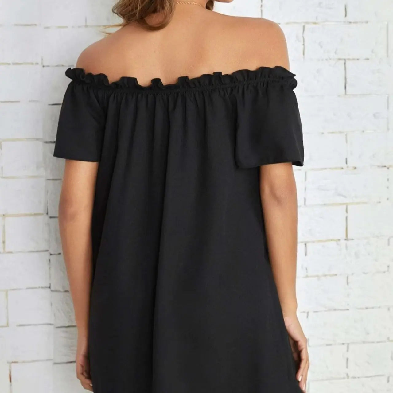 Ladies' Fashion Off Shoulder Ruffle Solid Color Decorative One Shoulder Casual Dress Lady T Fashions
