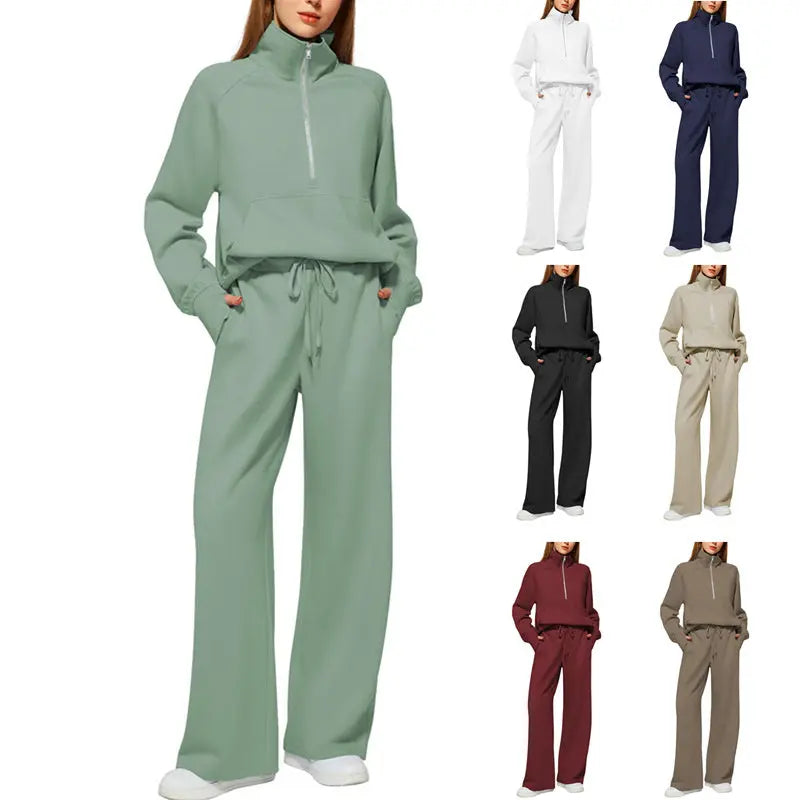 Solid Color Long-sleeved Sweater Trousers Suit Women's Suit Lady T Fashions