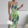 Ladies' Leopard Print Cross Shoulder Strap Backless Dress With A Banquet Vibe. Lady T Fashions