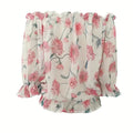 Womens Summer Off Shoulder Blouse Floral Print Ruffle Sleeve Casual Chiffon Tops Shirts Lady T Fashions