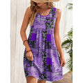 Women's Summer Dress Sleeveless Floral Boho Sundress Swimsuit Coverup Casual Loose Beach Vacation Tank Dresses Lady T Fashions