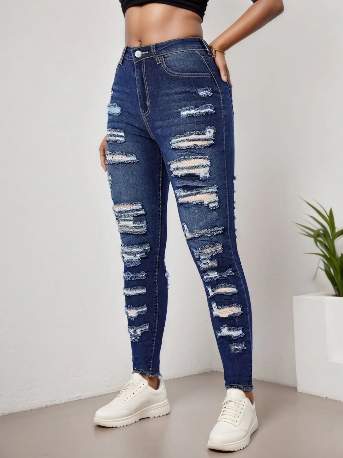 2025 Women's Ripped Tight Cropped Pants, New High Stretch Jeans, Fashionable And Versatile Street Style, Slim Fit Design, Women's Jeans And Clothing Lady T Fashions
