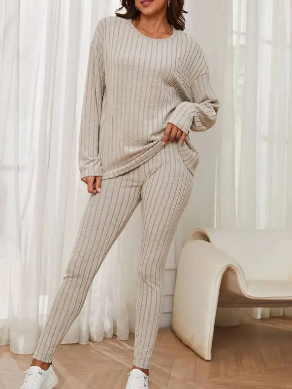 Fashion Casual Long Sleeve Split Irregular Round-neck Shirt Trousers Suit Lady T Fashions