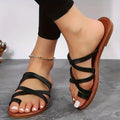 Women's Toe Loop Slide Sandals, Casual Cross Strap Slip On Flats, Lightweight Beach Shoes Lady T Fashions