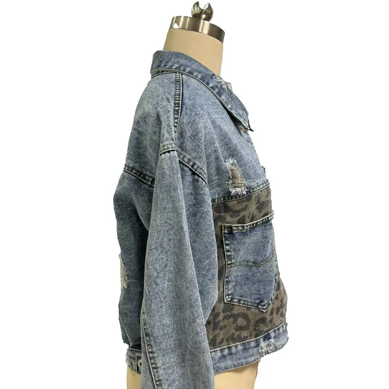 Women's Cropped Distressed Denim Jacket Ripped Button Down Jean Jacket Long Sleeve Casual Streetwear Coat Lady T Fashions