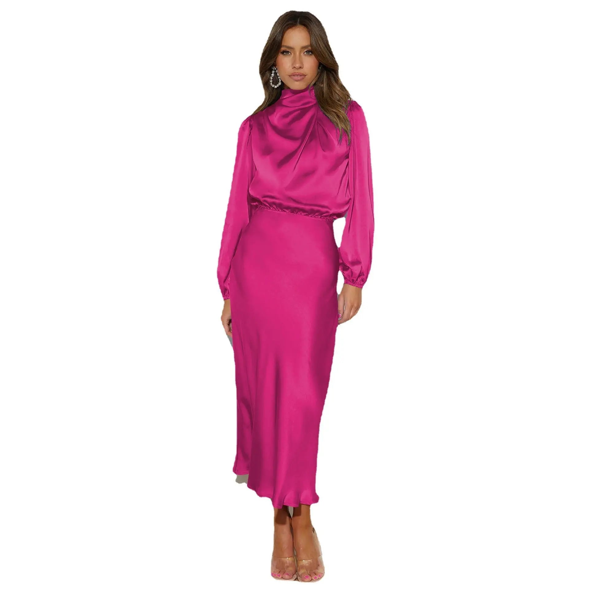 Dress Spring And Autumn Halterneck Long-sleeved Formal Dress Satin Elegant Lady Of Note Evening Dress Lady T Fashions