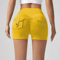 V-waist Stretch Yoga Workwear, Pocket Button Tight Pants, Women's Peach Hip Running And Fitness Shorts Lady T Fashions